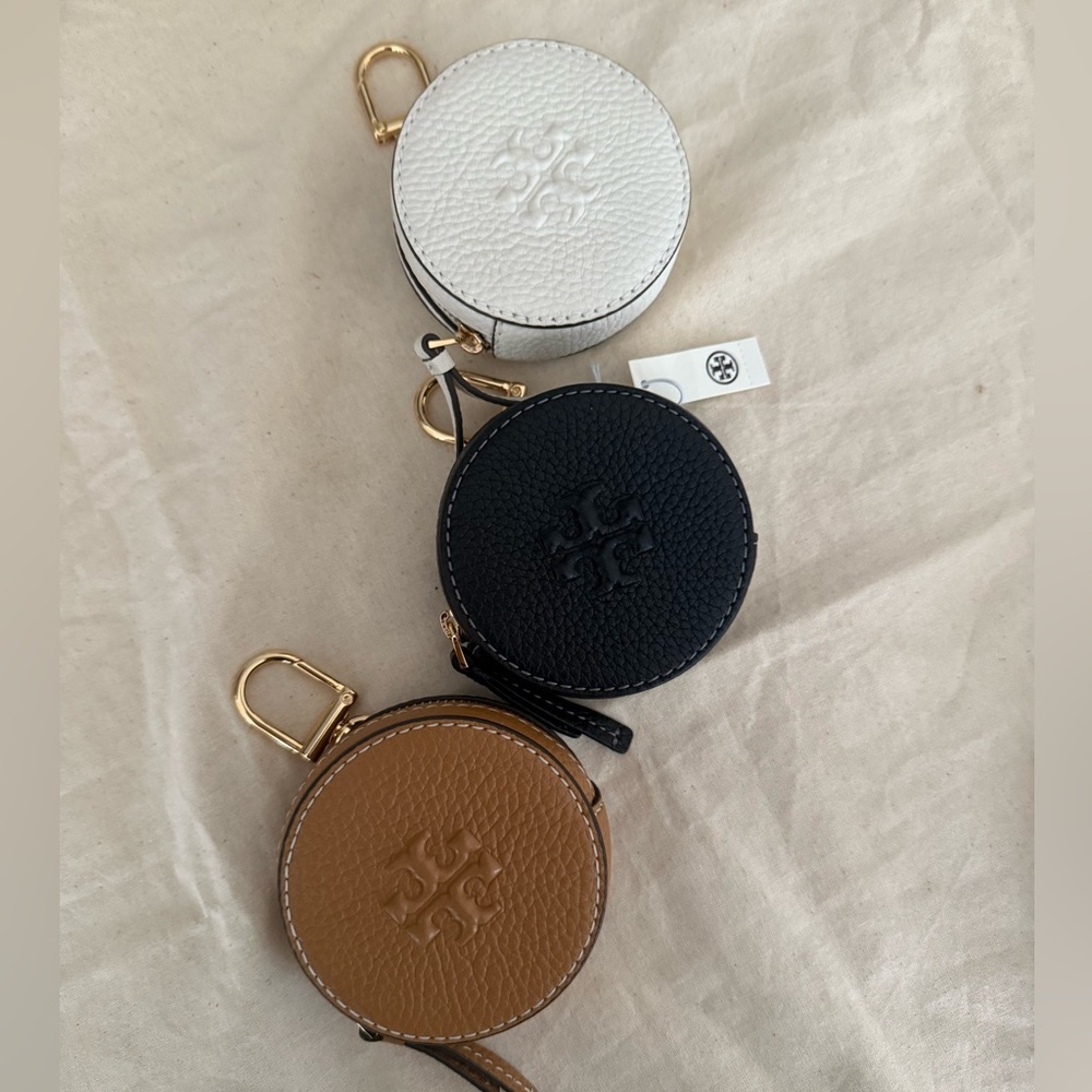 Tory Burch Round Coin Purses in White, Black, and Tan